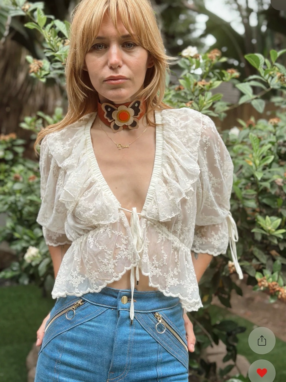 Stoned Immaculate Sheer White Lace Tie-Front Blouse